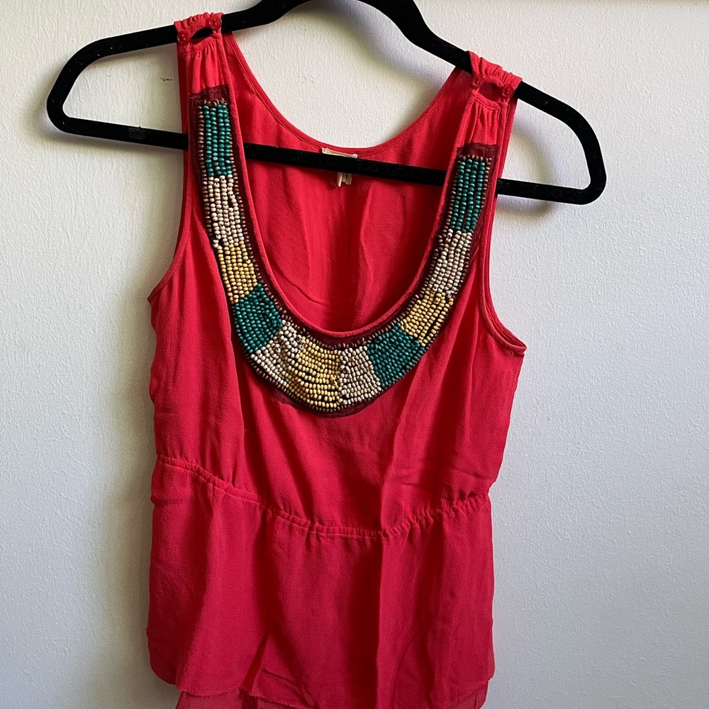 Embellished Red Sleeveless Top